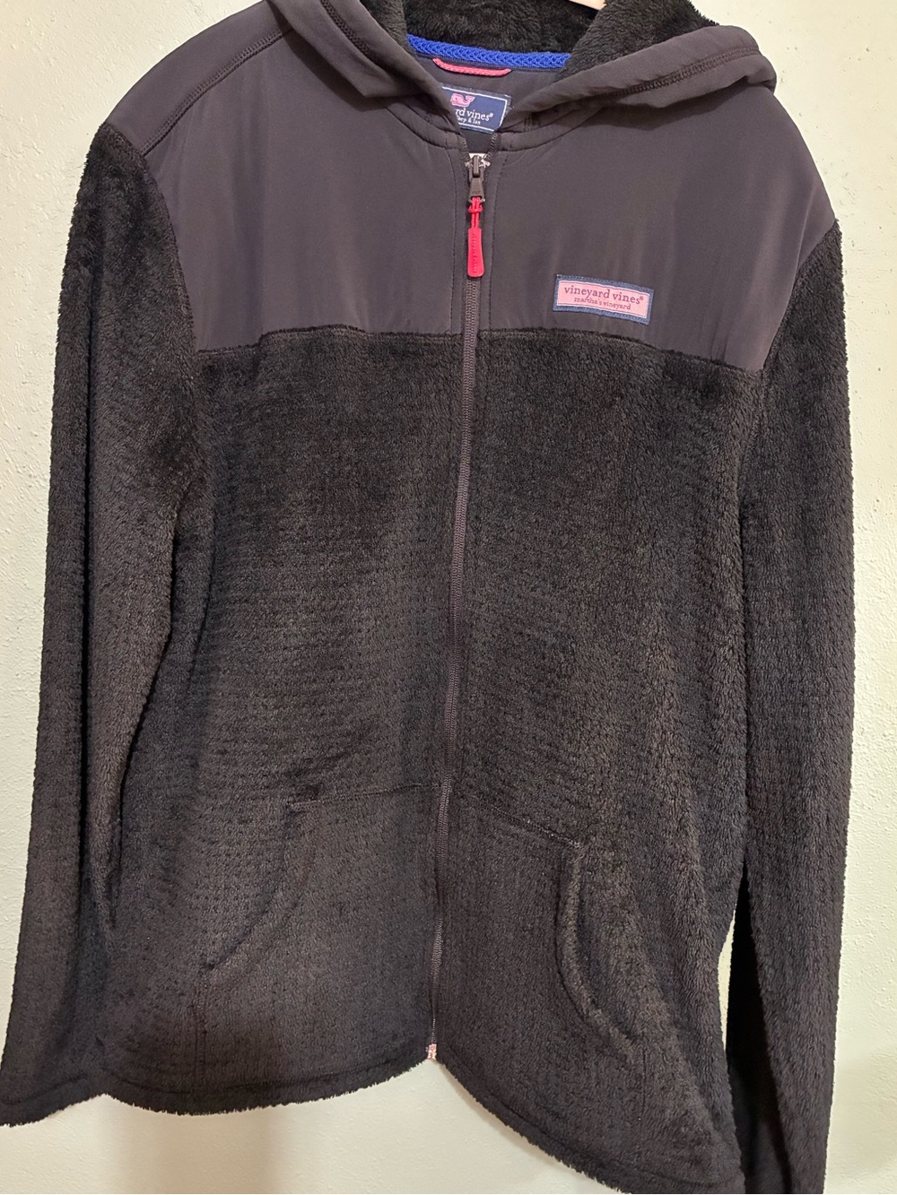 Vineyard Vines Men’s Large Black Sherpa Fleece Full Zip Hooded Jacket